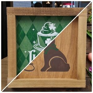 St. Patrick's Day Easter Reversible Painted Wood 8.25" Coffee Bar Sign